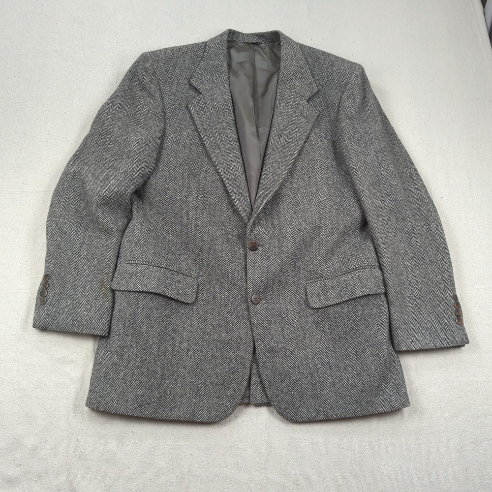 Orvis Blazer Mens 42R Gray Wool Herringbone Sport Coat Jacket USA Made